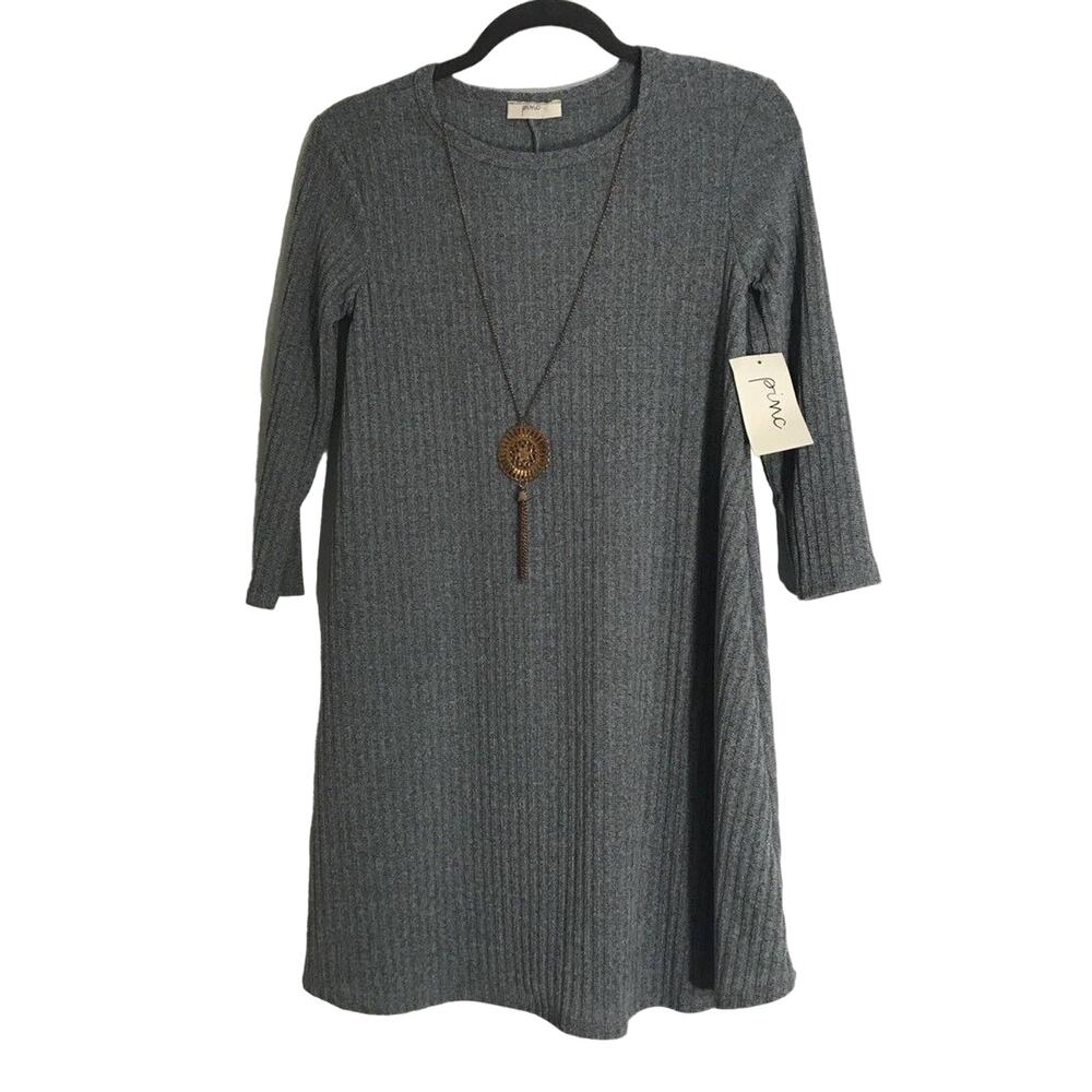 pinc Women’s Gray Mint 3/4 Sleeve knit Style Shift Swing Dress sz S